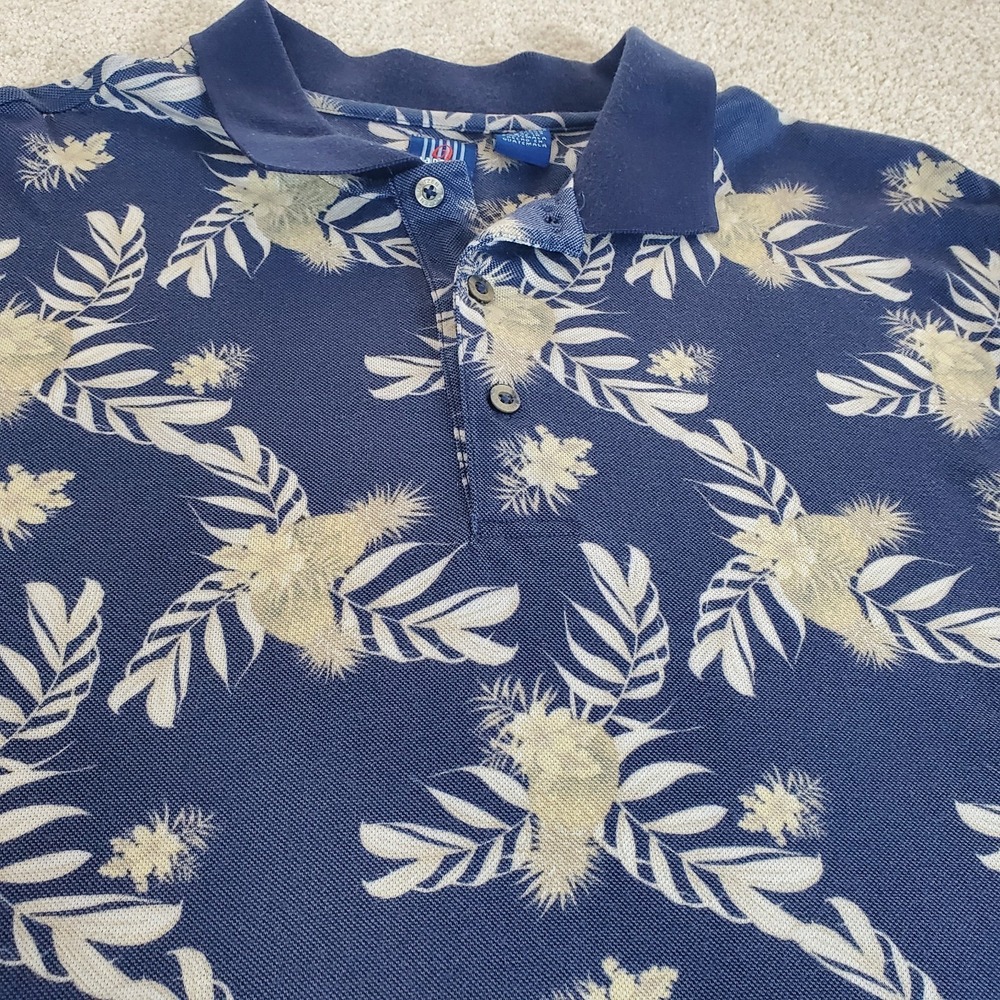 JANTZEN Men's Polo Shirt Blue Floral Size XL Short Sleeve SEE CONDITION‎